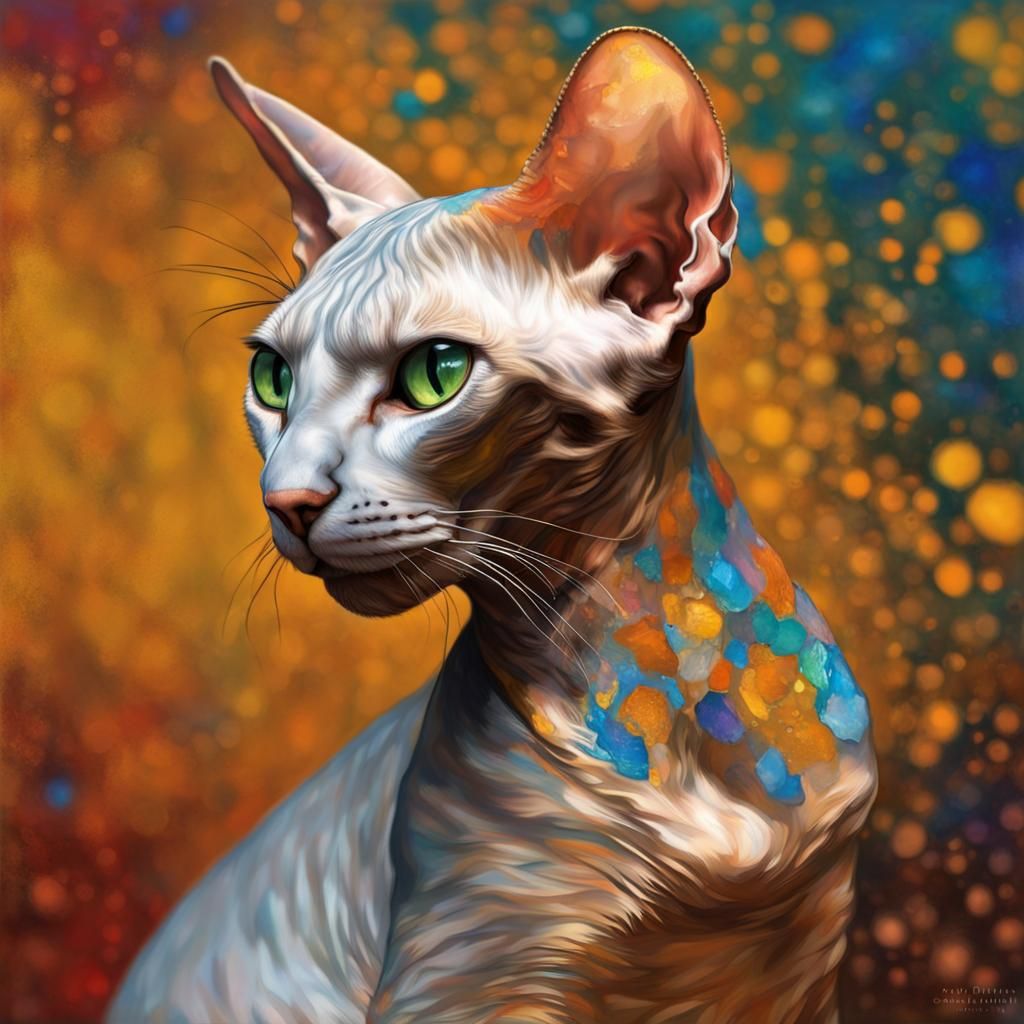 Colorful Sphinx Cats in Klimt Style