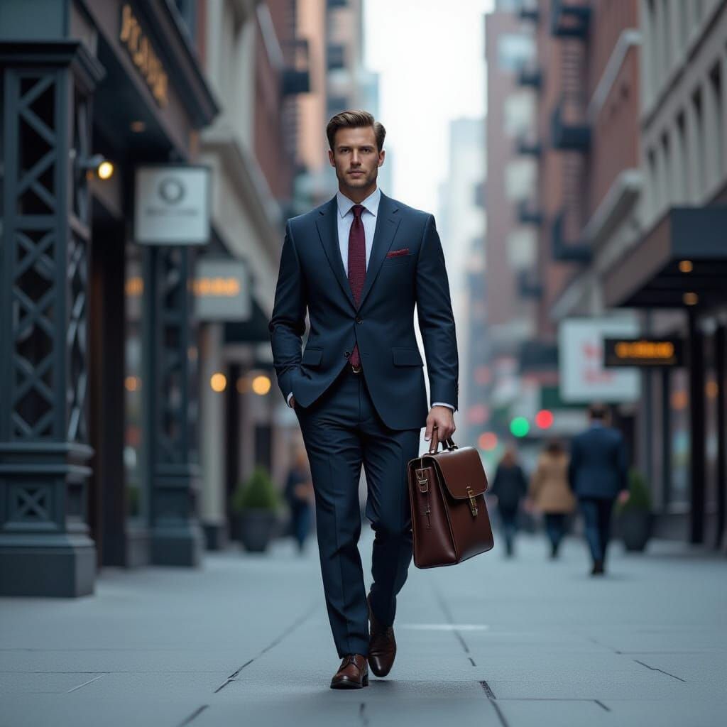 Futuristic Businessman in Urban Landscape, Syd Mead Style