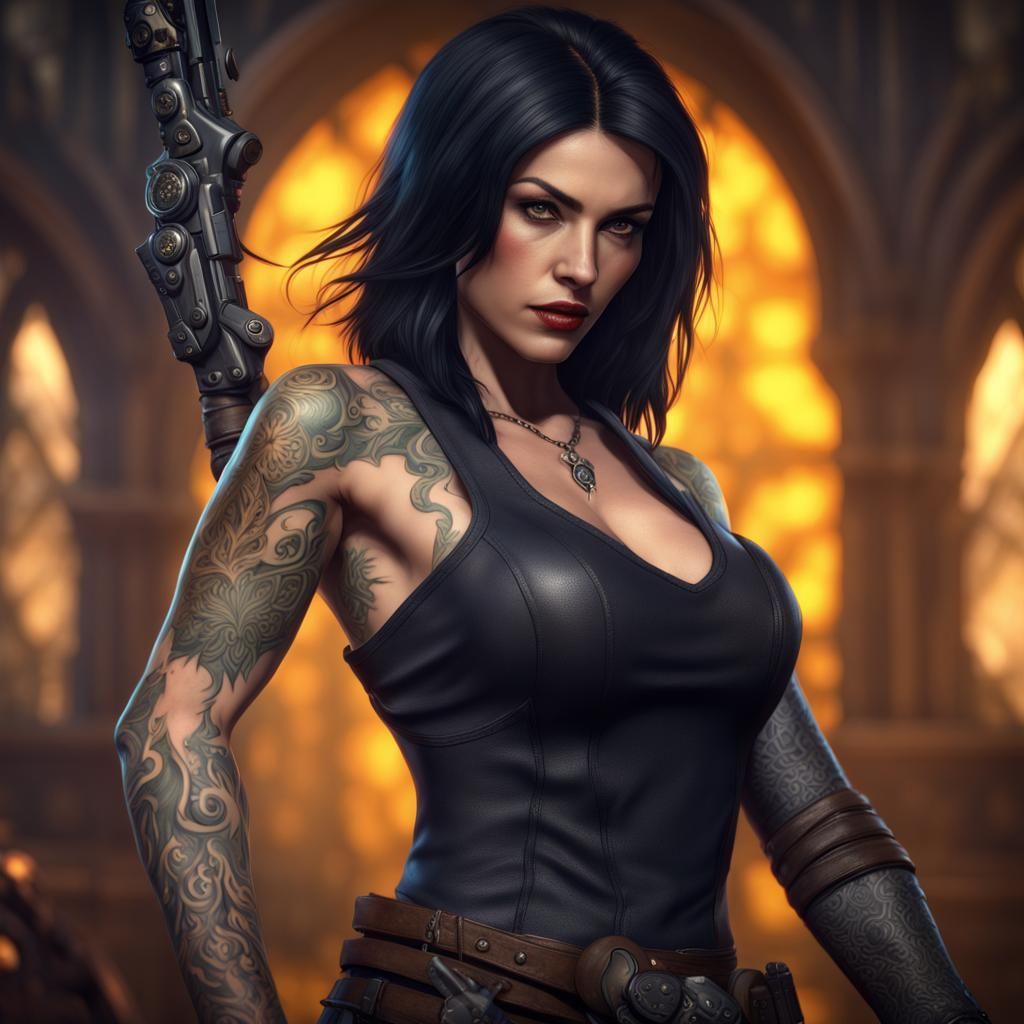 Tattooed Dark-Haired Female Rogue Concept Art