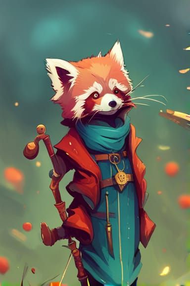 Chibi Red Panda Wizard Digital Art