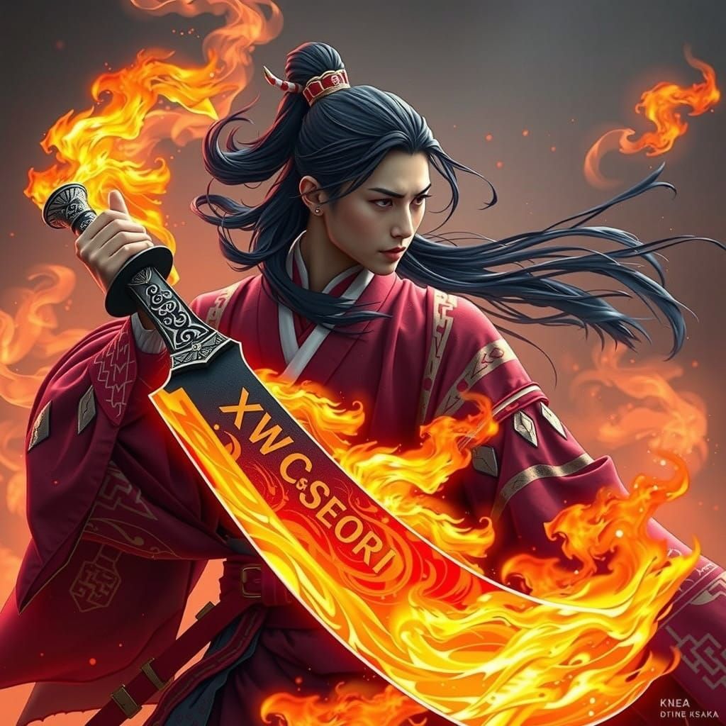 Elegant Warrior Unleashes Blazing Fury in Traditional Hanbok