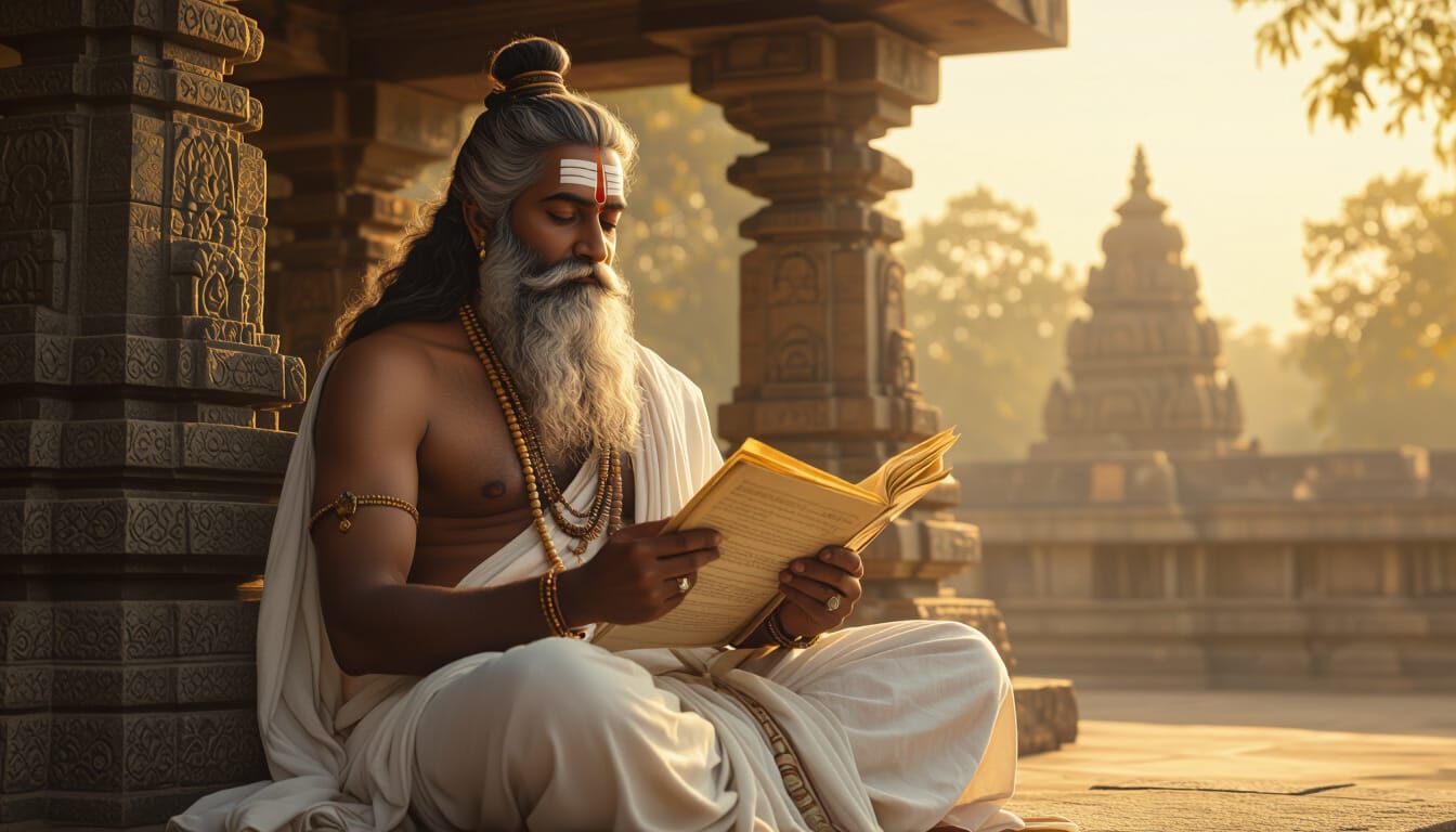 Thiruvalluvar with Manuscripts in Golden Sunlight