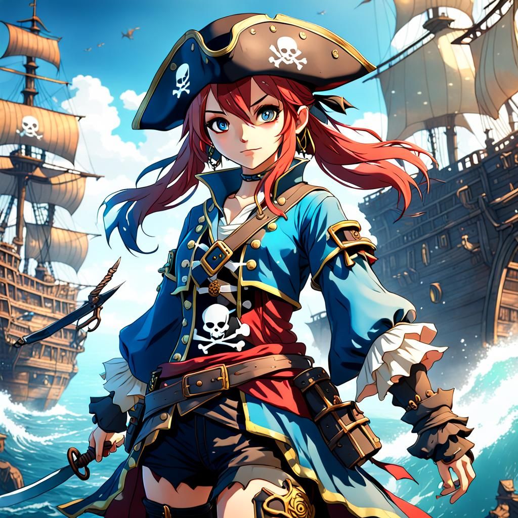 Anime Pirate Woman in Detailed Matte Painting