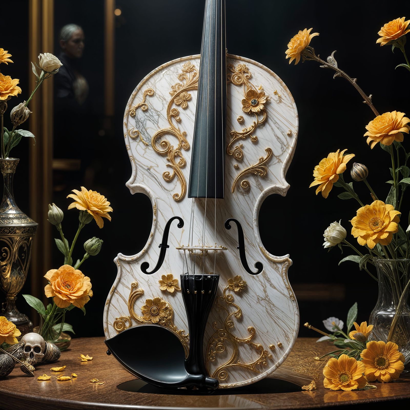 Ethereal White and Gold Marble Violin Masterpiece