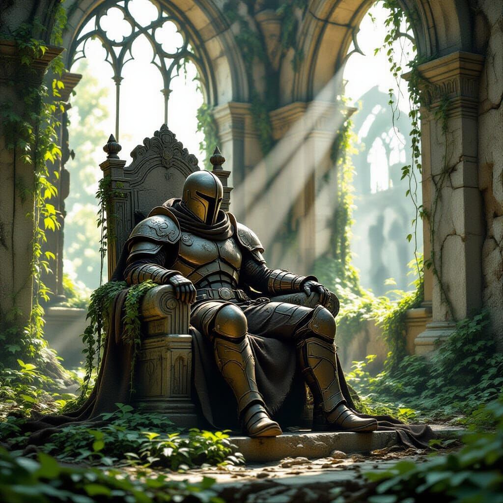 Post-Apocalyptic Warrior on Overgrown Throne