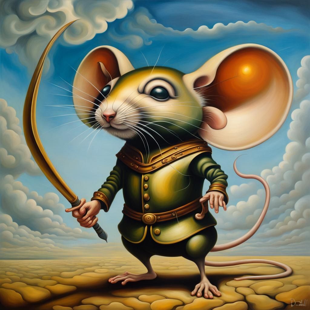 Warrior Mouse in Surrealist Oil Painting Style