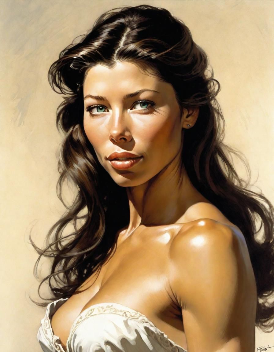 Portrait of a Young Woman in Frazetta Style