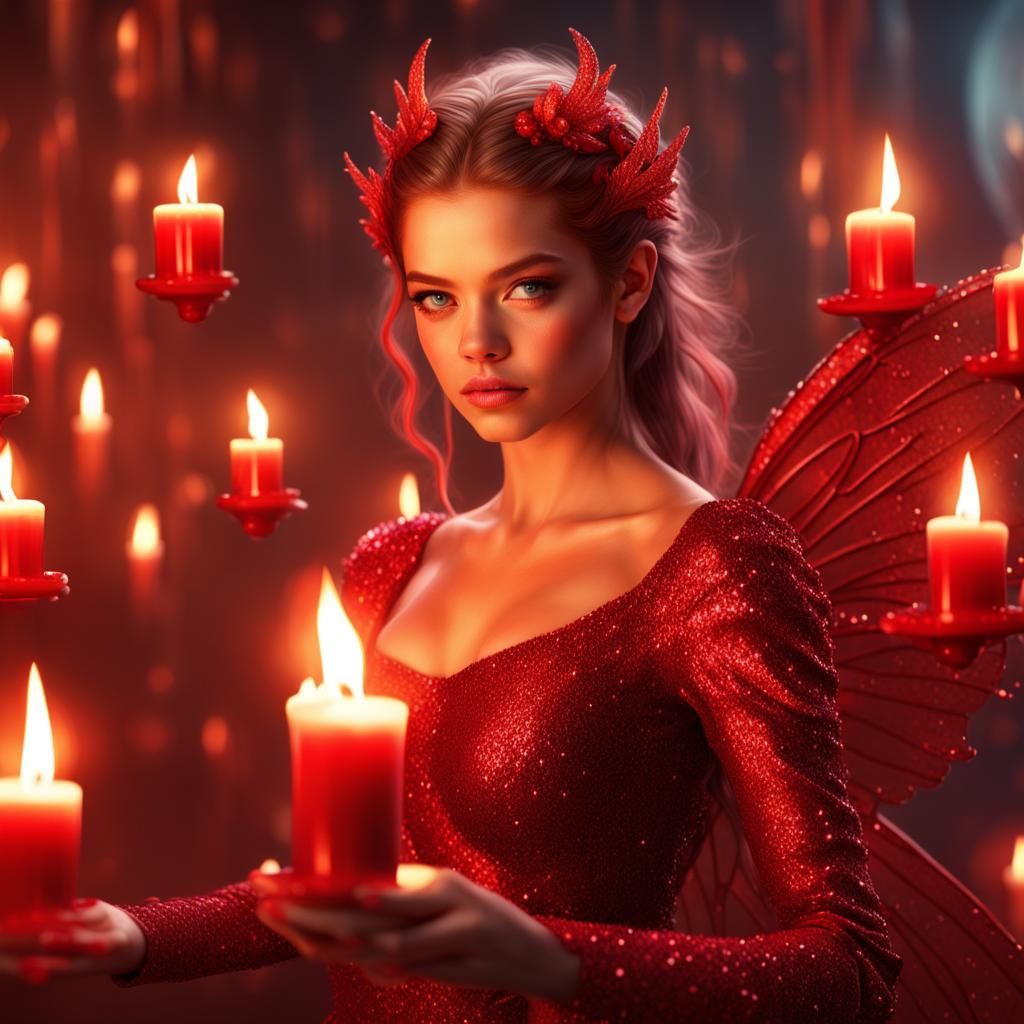 Fire Fairy in Candlelit Room, Digital Art
