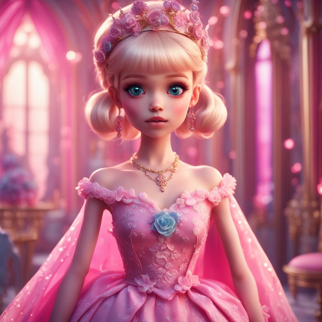 Boy in Barbie Princess Kawaii Fashion: Detailed Matte Painti...