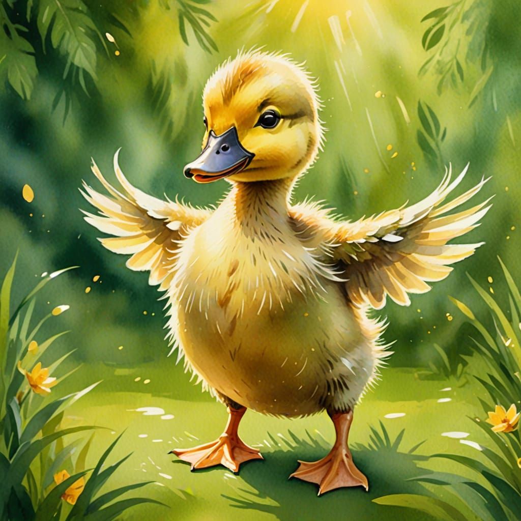 Dancing Duckling in Watercolor Style