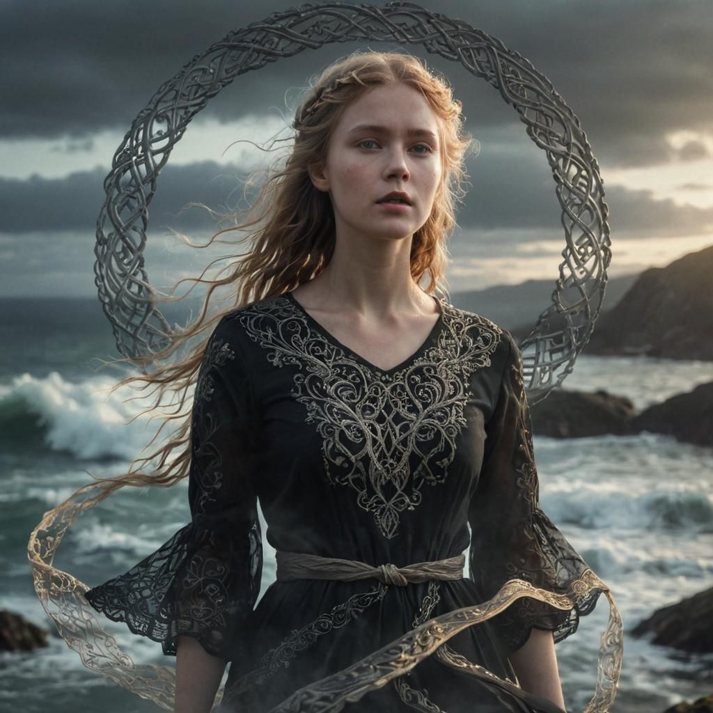 Ethereal Norse Woman Portrait in Pre-Raphaelite Style