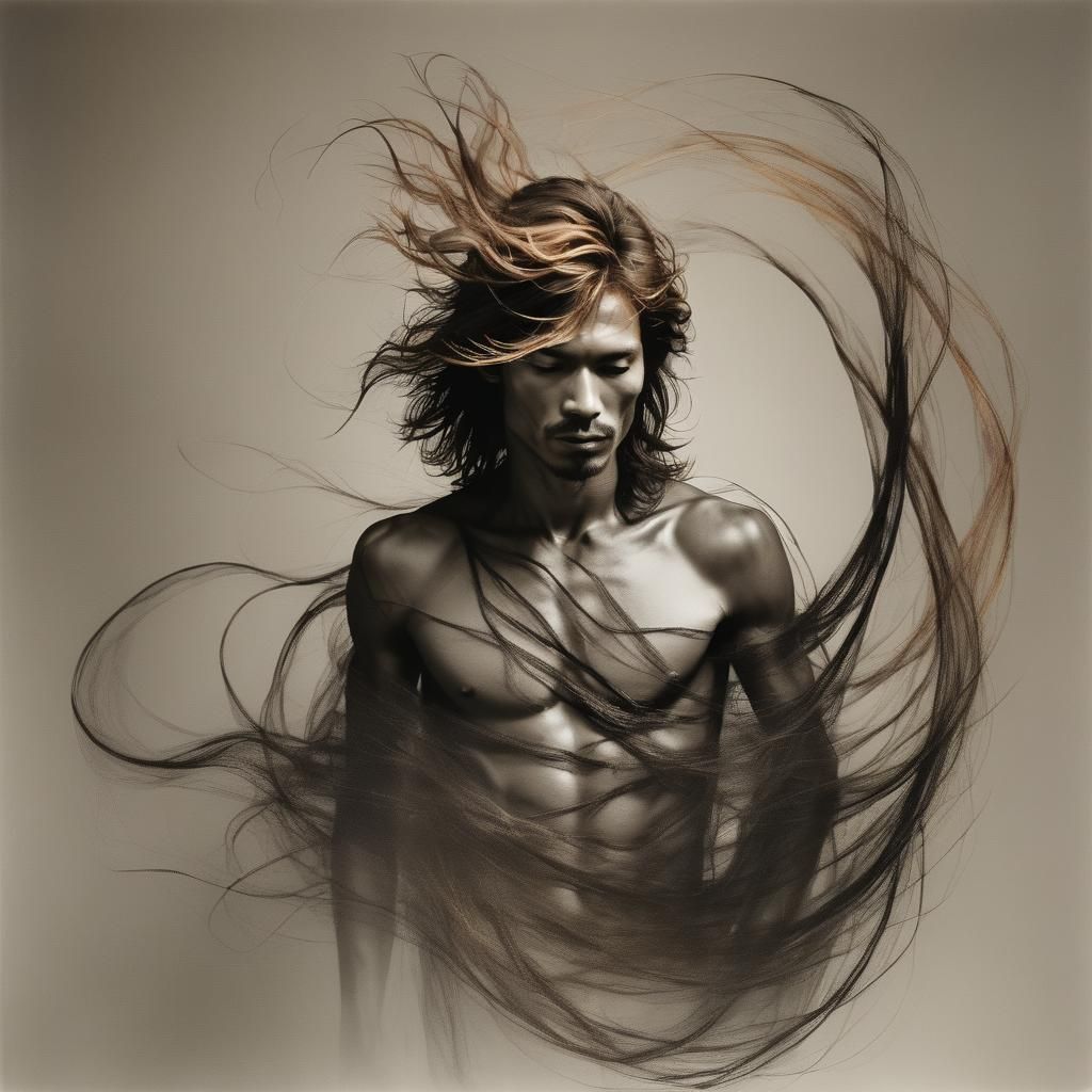 Chiaroscuro Portrait of Man with Long Hair