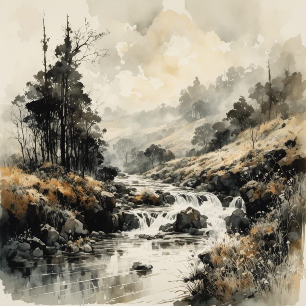 Majestic Landscape Painting with Textured Elements