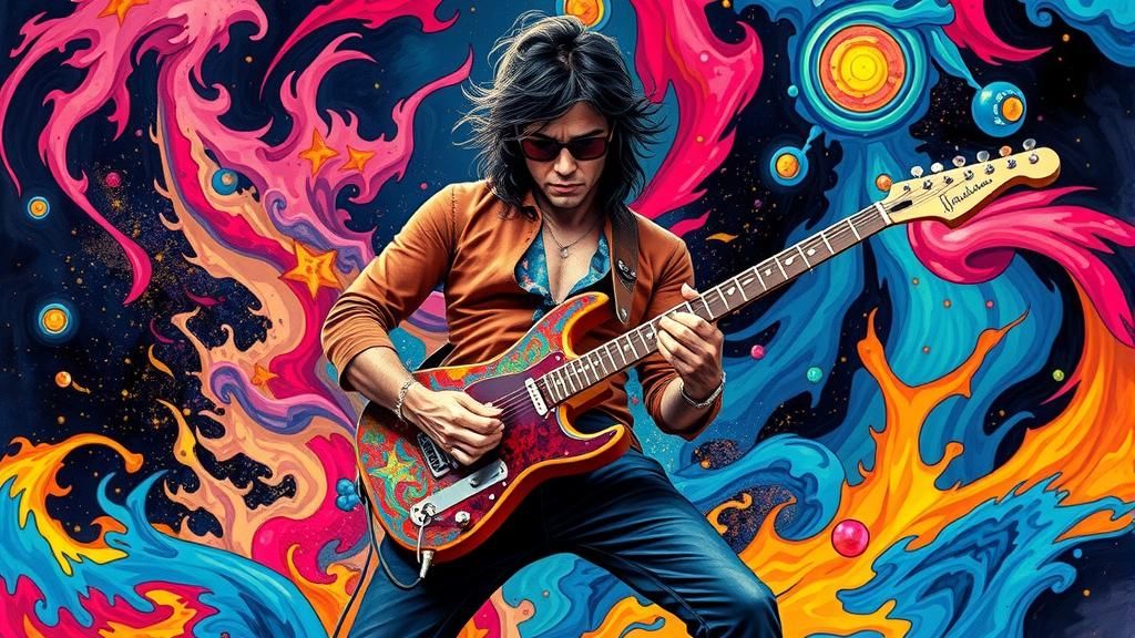 Psychedelic Fuzz Guitarist in Surrealist Comic Style
