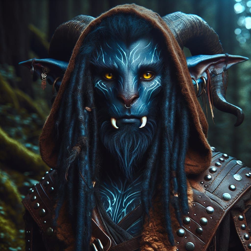 Firbolg Druid Portrait in Dark Fantasy Forest
