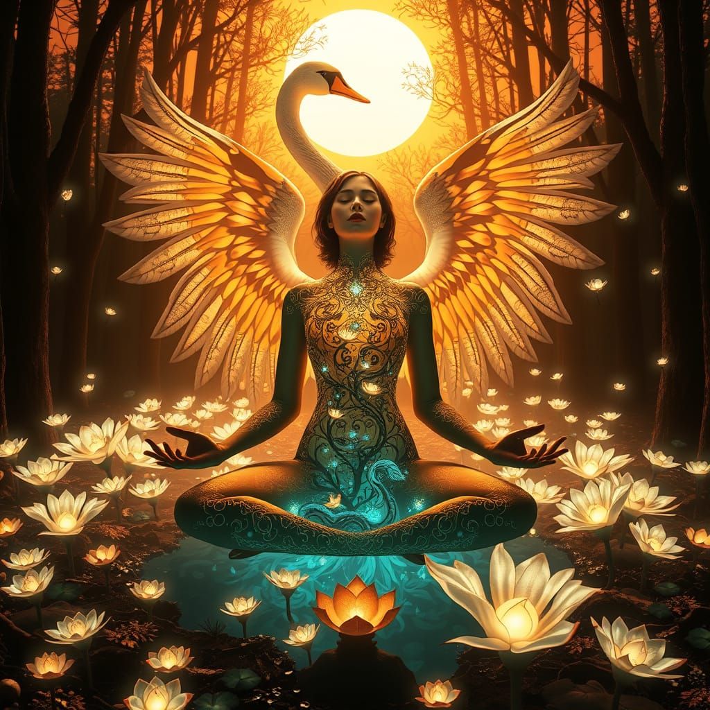 Women Ascend with Swan Wings, Blending Nature and Mysticism ...