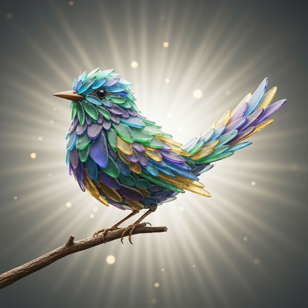 Sea Glass Bird Sculpture on Branch