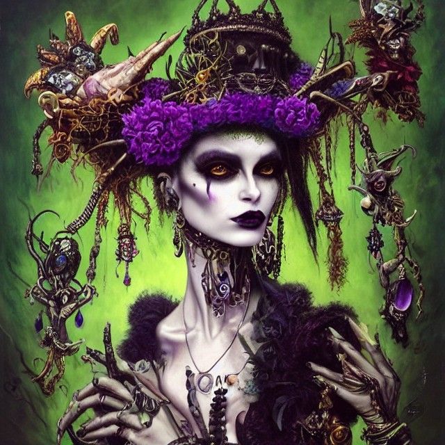 Voodoo Priestess in Top Hat with Bone Jewelry