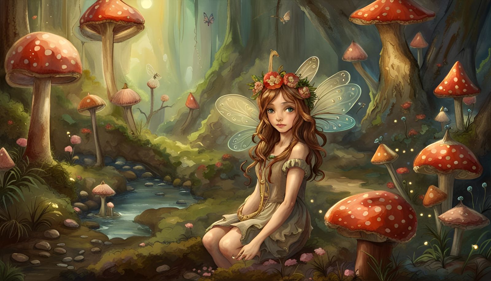 Fairy in mushroom forest