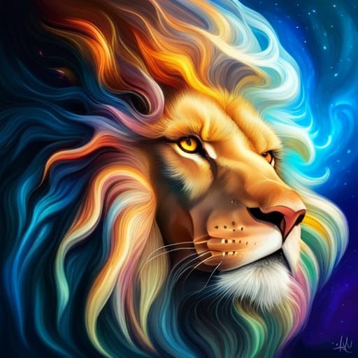Smokey Lion in Space: Dramatic Digital Art