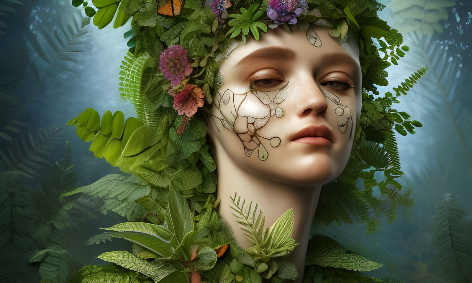 Sloth with Foliage, Photorealistic Digital Art