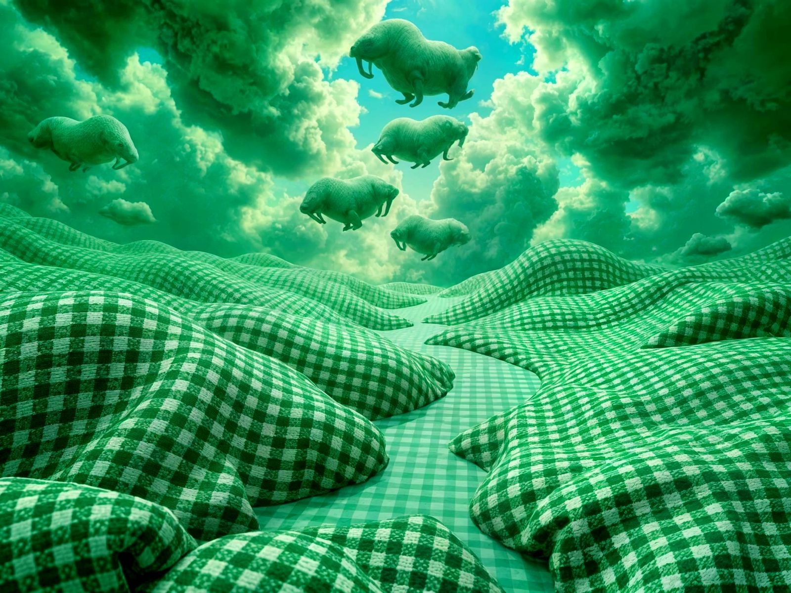 Gingham Dreamscape in Vibrant Green Hues