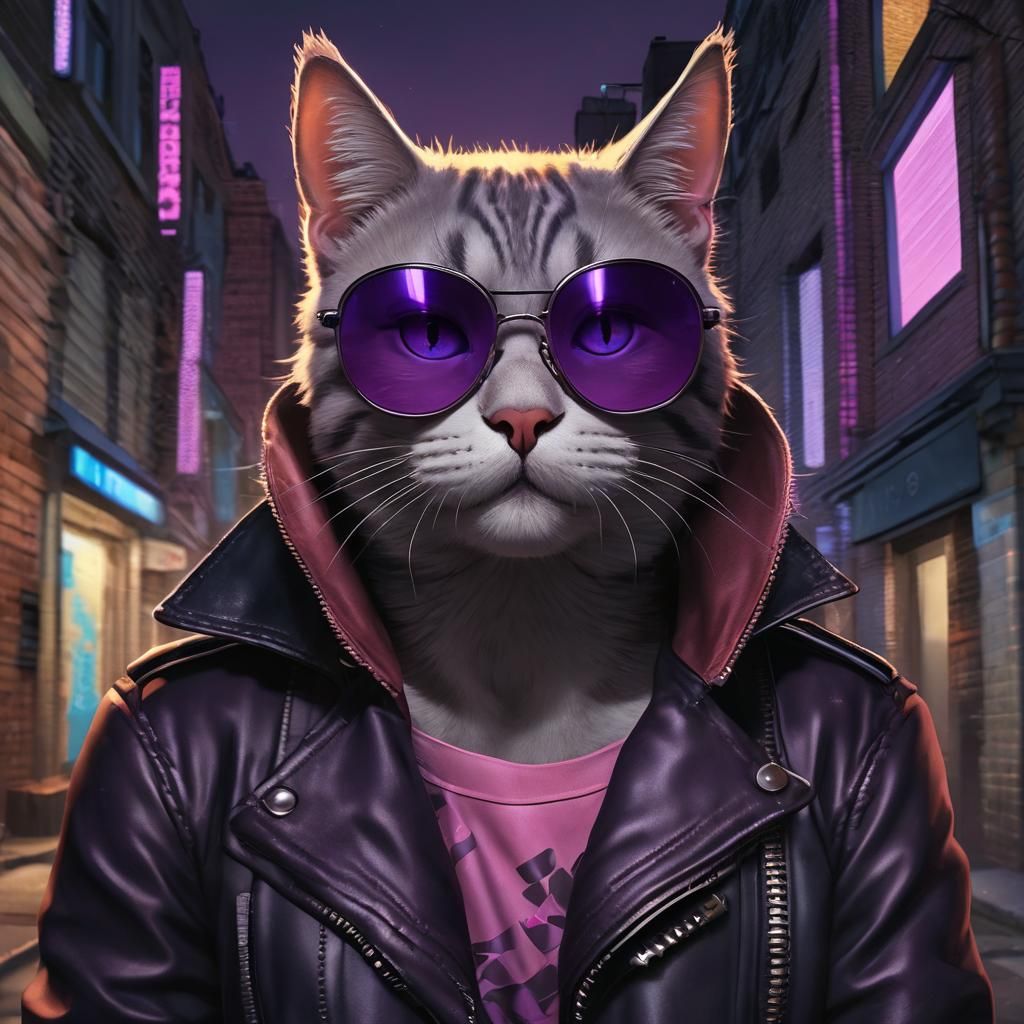 Cool Cat Portrait in Vibrant Anime Style