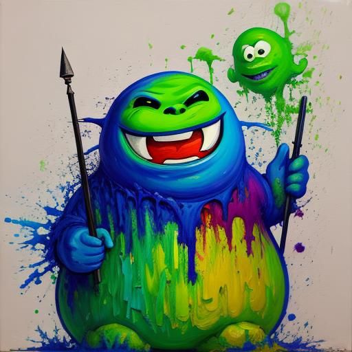 Slimer from Ghostbusters in Expressionist Oil Painting