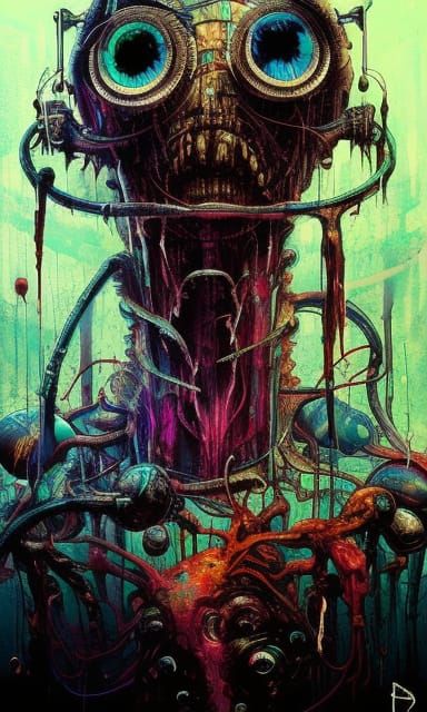 Biopunk Eyeball Concept Art in Neon Inks