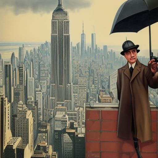 1930s Gangster with Machine Gun, Comic Book Style