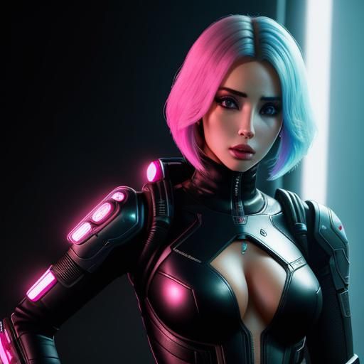 Advanced Humanoid Robot in Cyberpunk Neon City