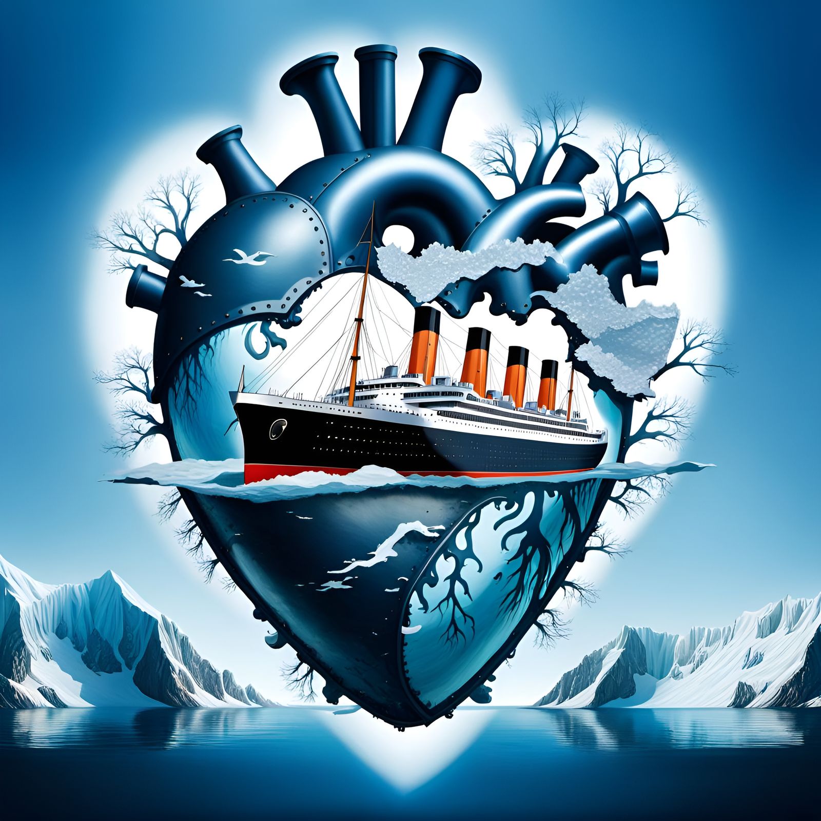 Titanic Ship Inside Anatomical Heart Silhouette