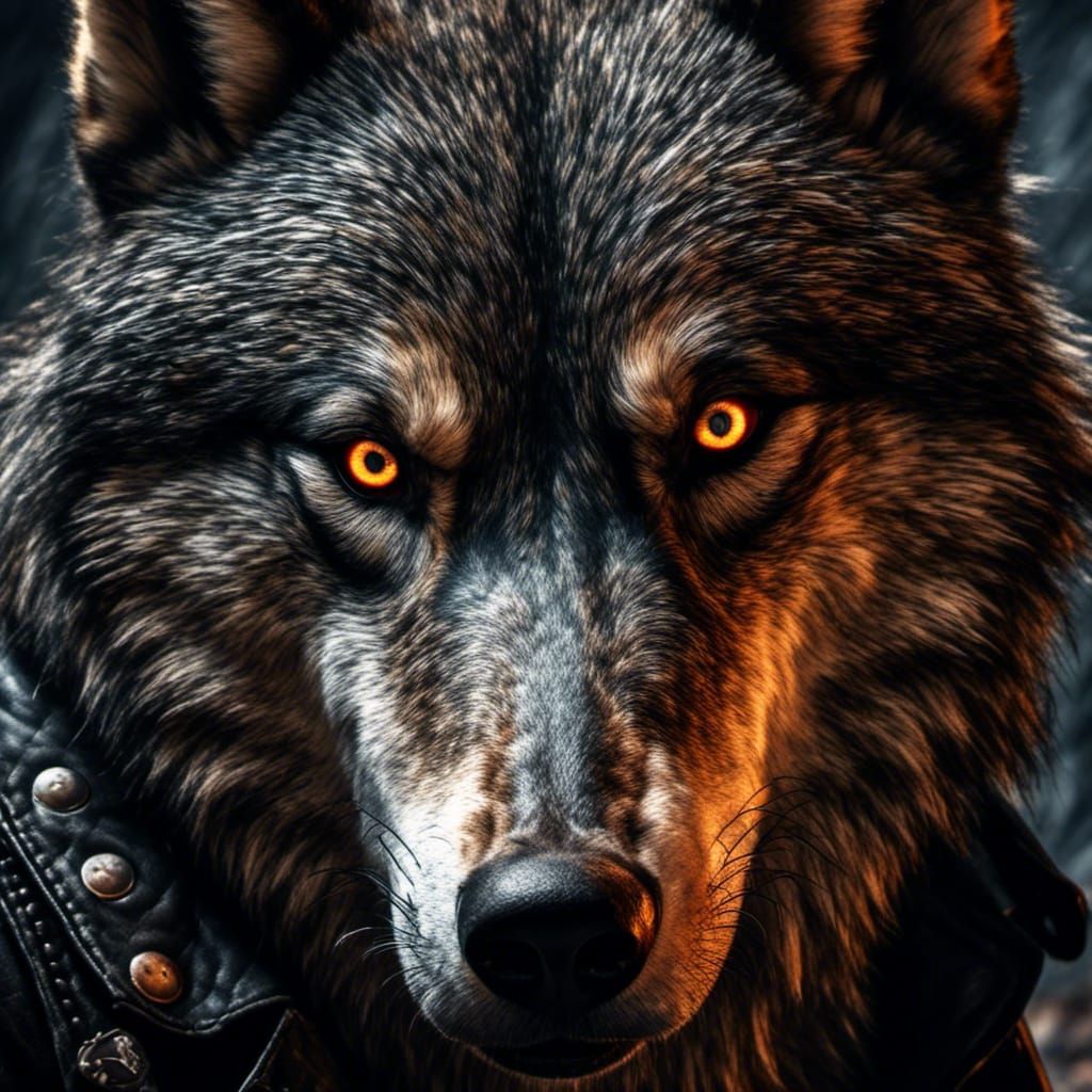 BIG BAD WOLF, wearing a black leather biker jacket