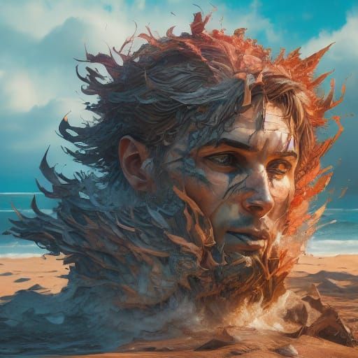 Man Relaxing on Beach: Photorealistic Digital Painting