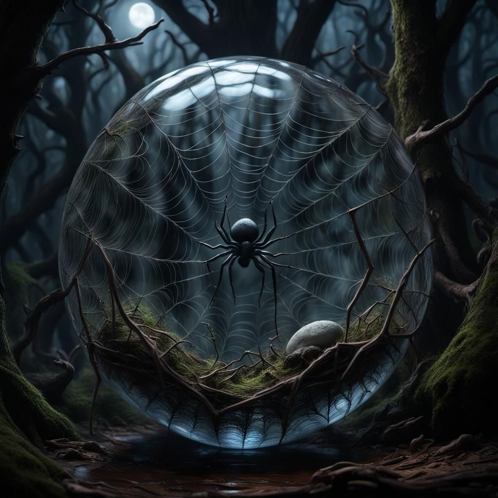Glass Spider Nest in Dark Woods, Tim Burton Style