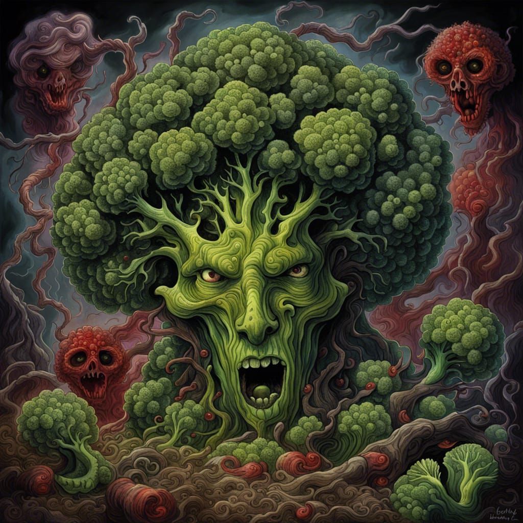 Satanic Stealth Broccoli: Intricate Sci-Fi Horror Art