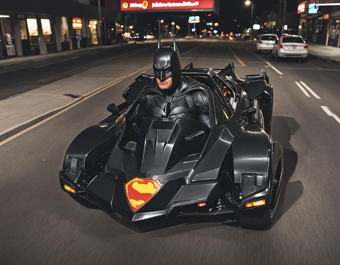 Batman Orders McDonald's in Batmobile: Photorealistic