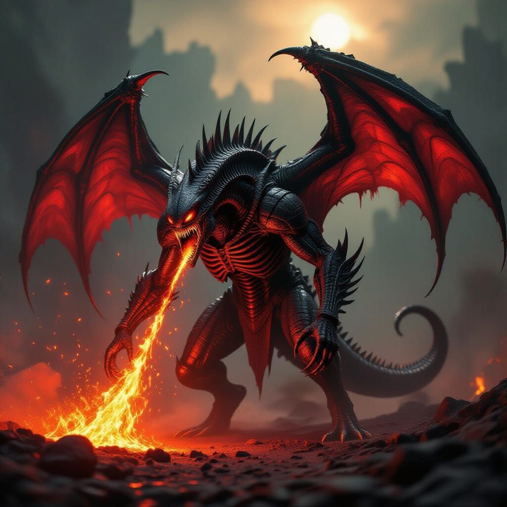 Giger-Inspired Hell Dragon Spewing Magma: Cinematic Film Sti...