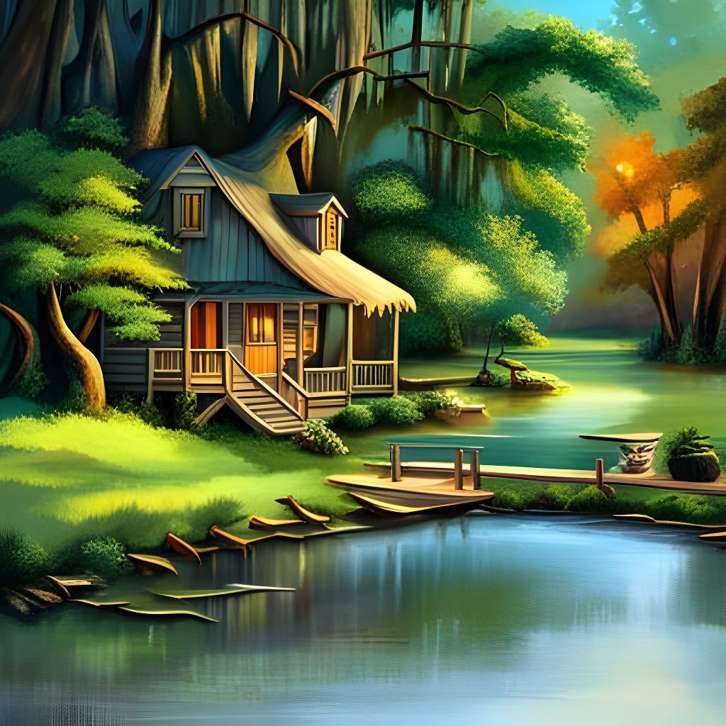 Swamp Witch's Cottage: Detailed Airbrush Art