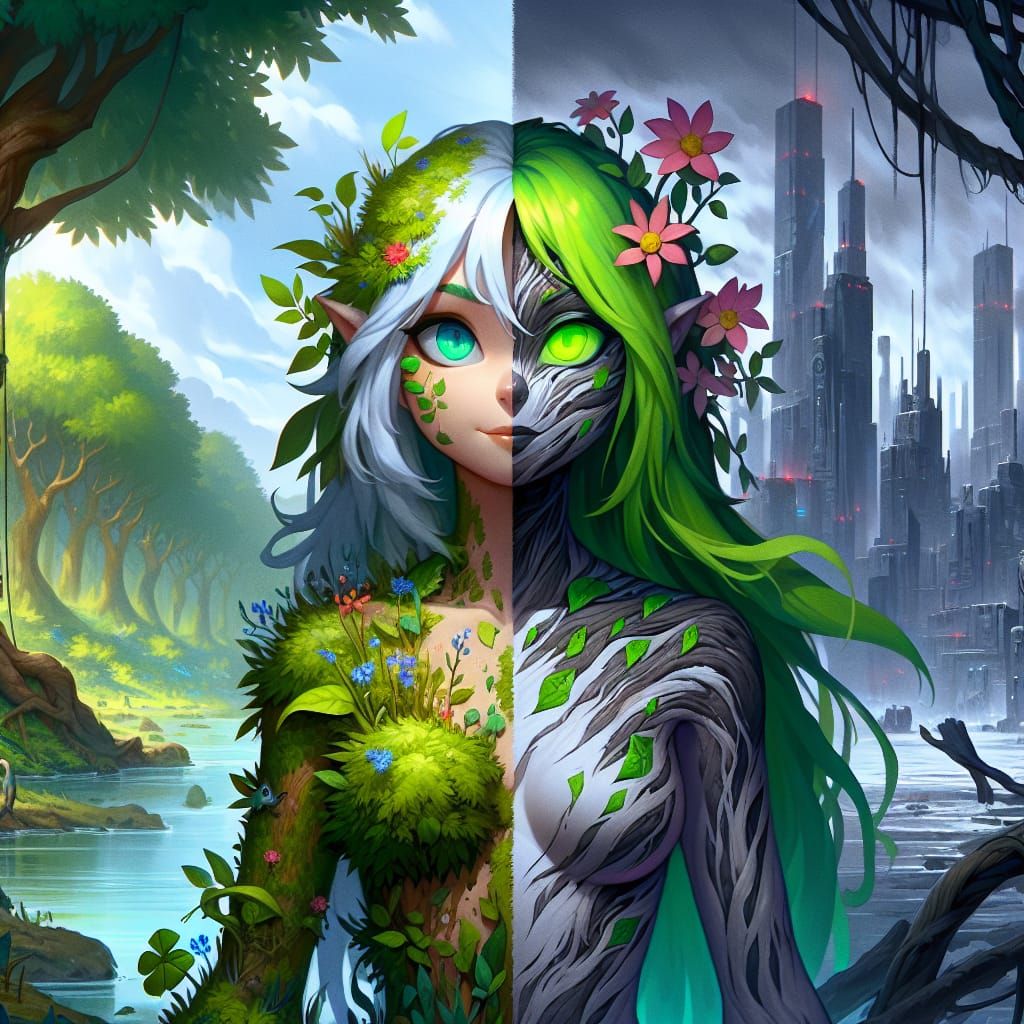 Druid Girl at the Edge of Nature and City