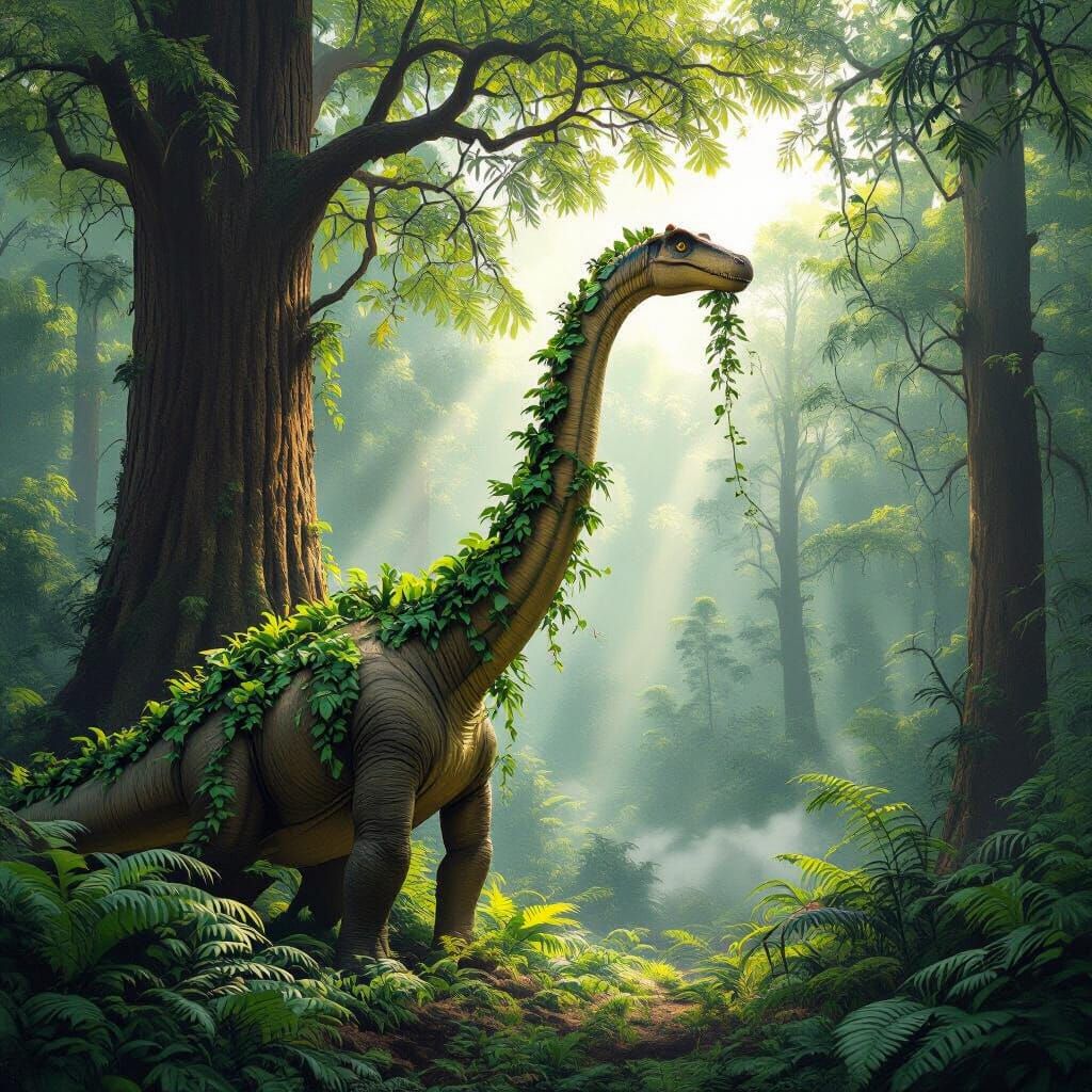 Diplodocus Dinosaur in Lush Jurassic Forest