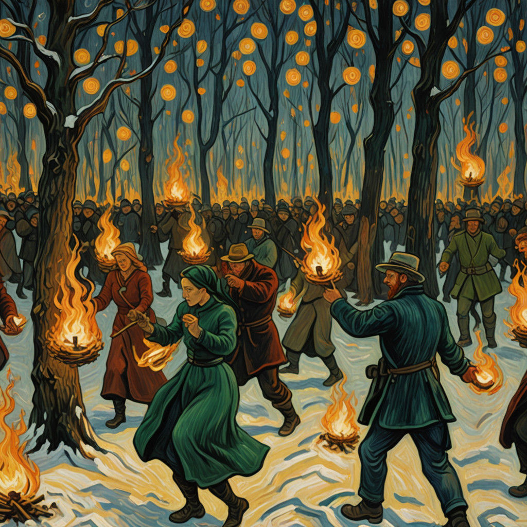 Celtic Winter Solstice Celebration in Vibrant Oil Painting