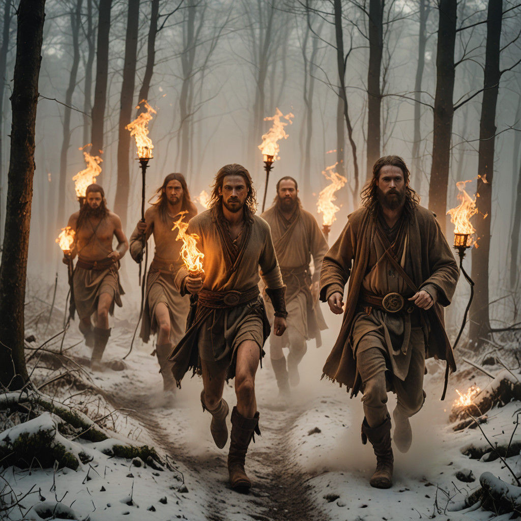 Ancient Celtic Ritual Runners Embodying the Return of the Su...