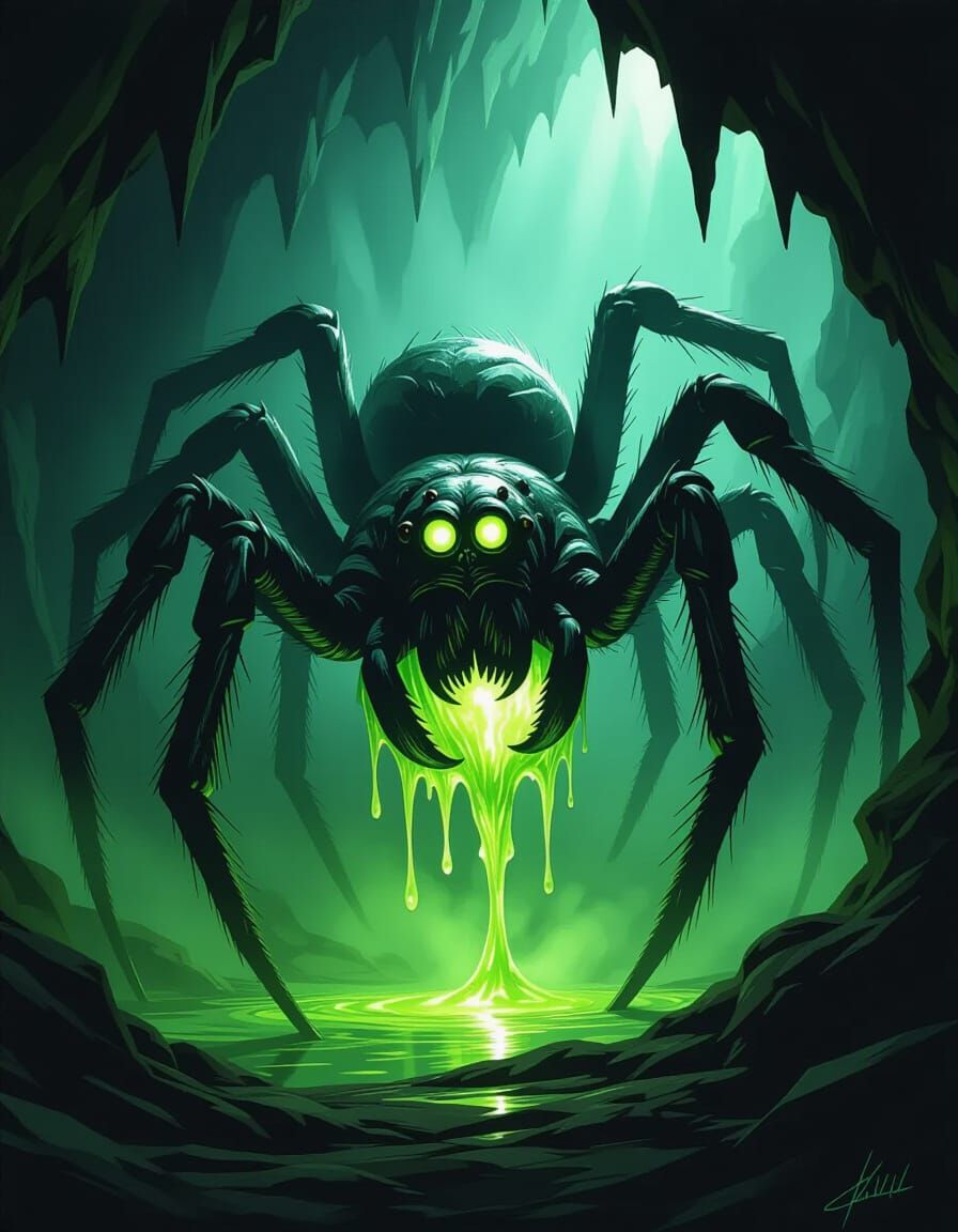 Hideous Spider Monster in Dark Fantasy Cave