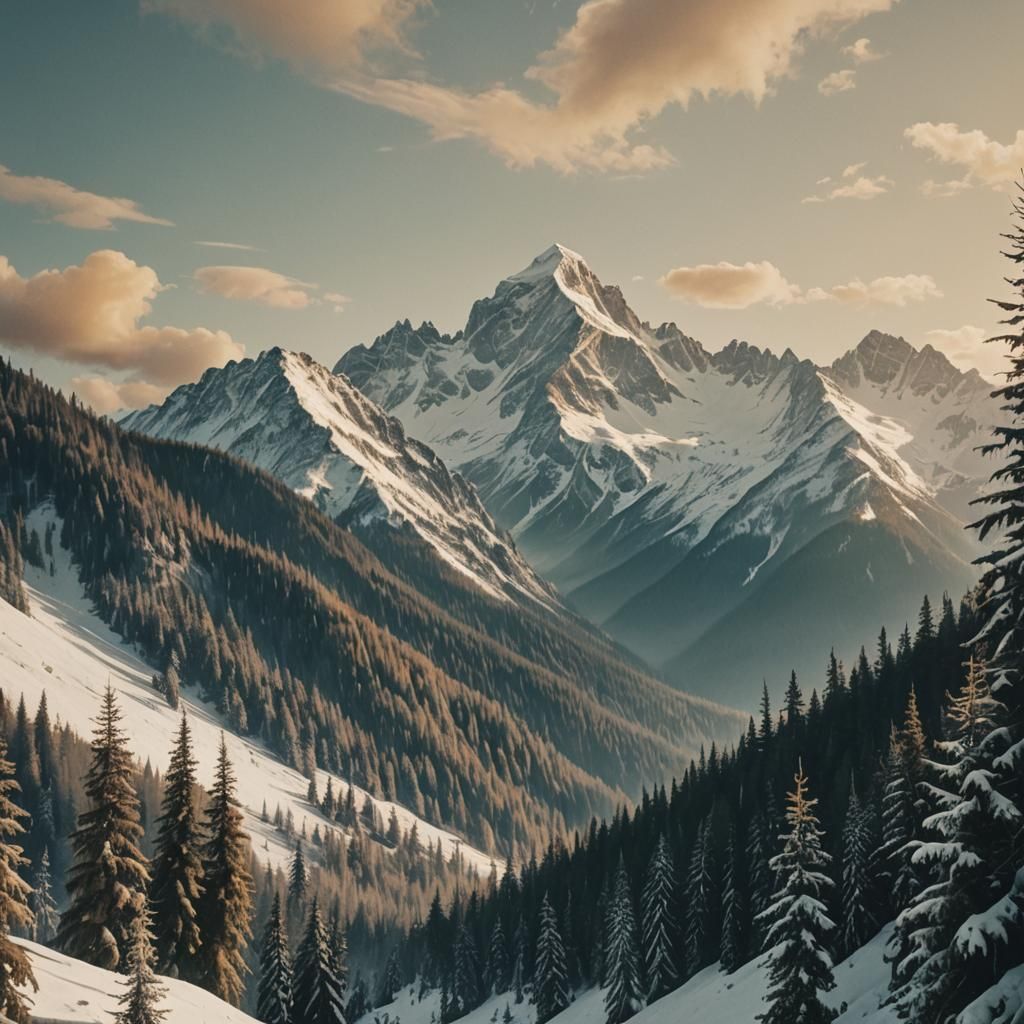 Serene Mountain Landscape in Oil Painting Style