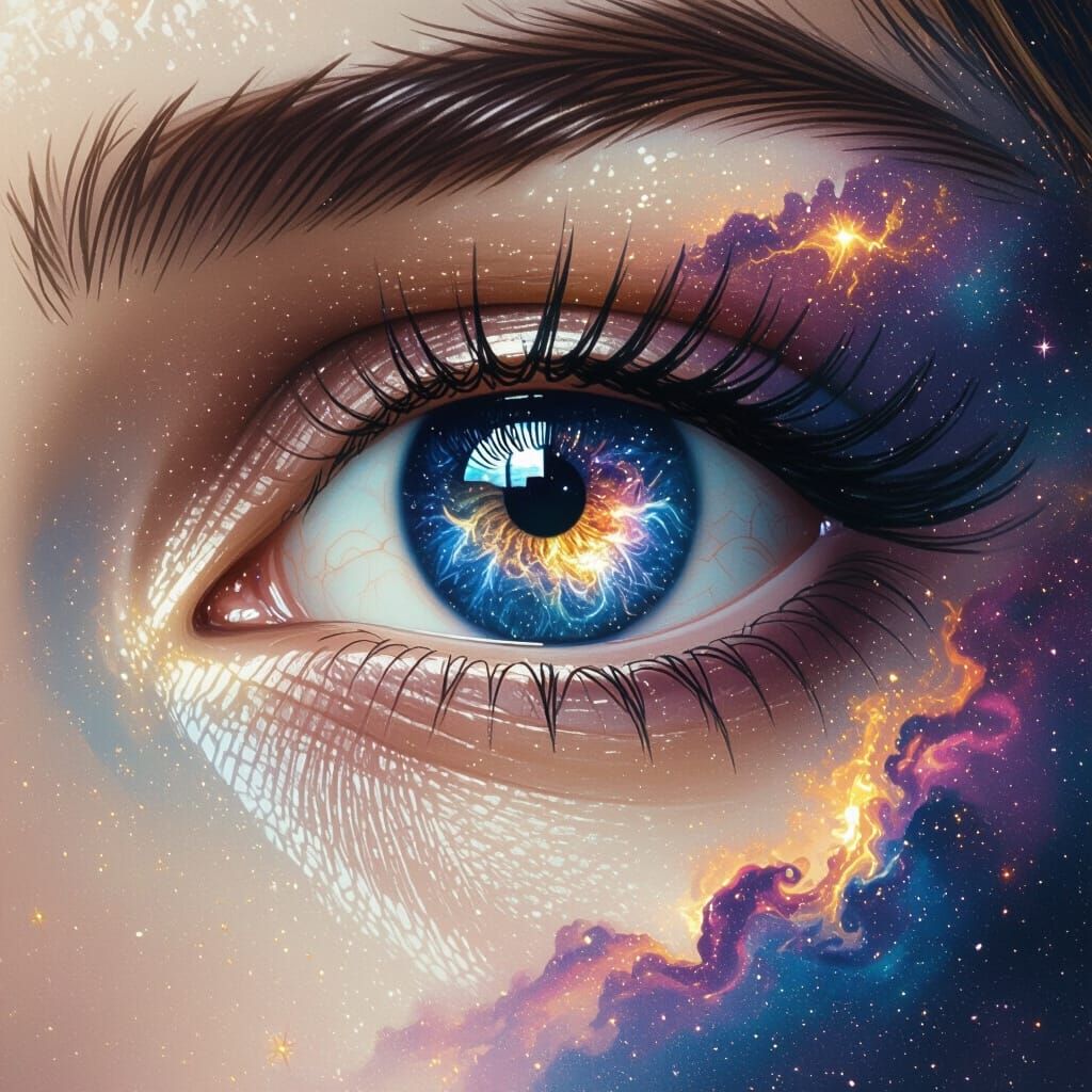Cosmic Galaxy Reflected in a Hyperrealistic Eye