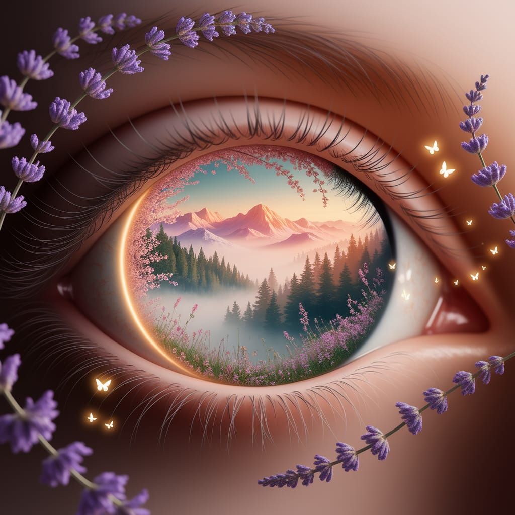 Surreal Landscape Within a Luminous Eye