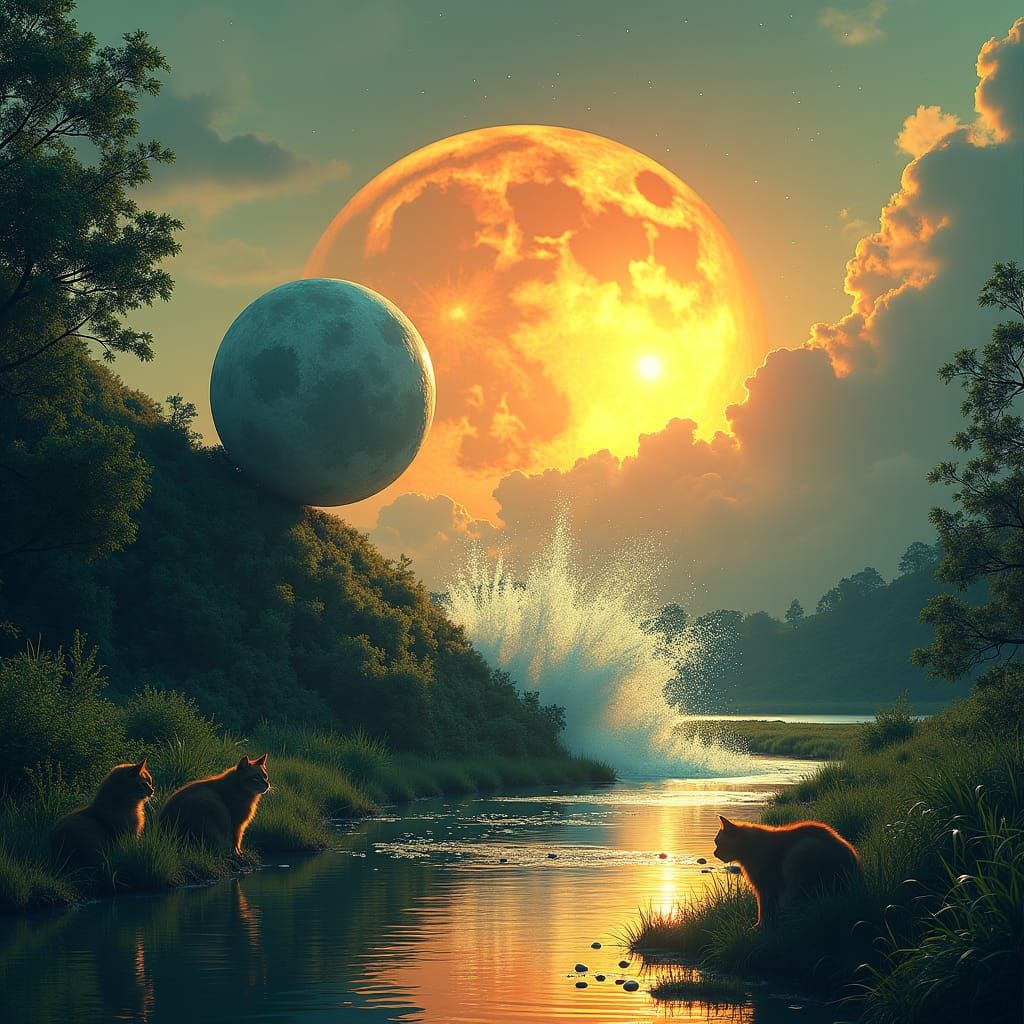 Moon Rolling Downhill in Hyperrealistic Sci-Fi Style