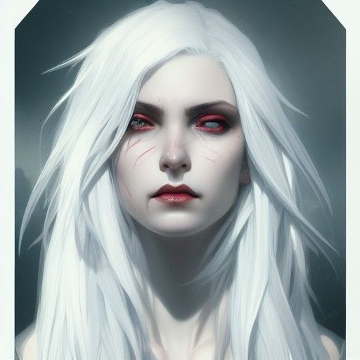 Cute White-Haired Vampire Portrait in 8K Resolution