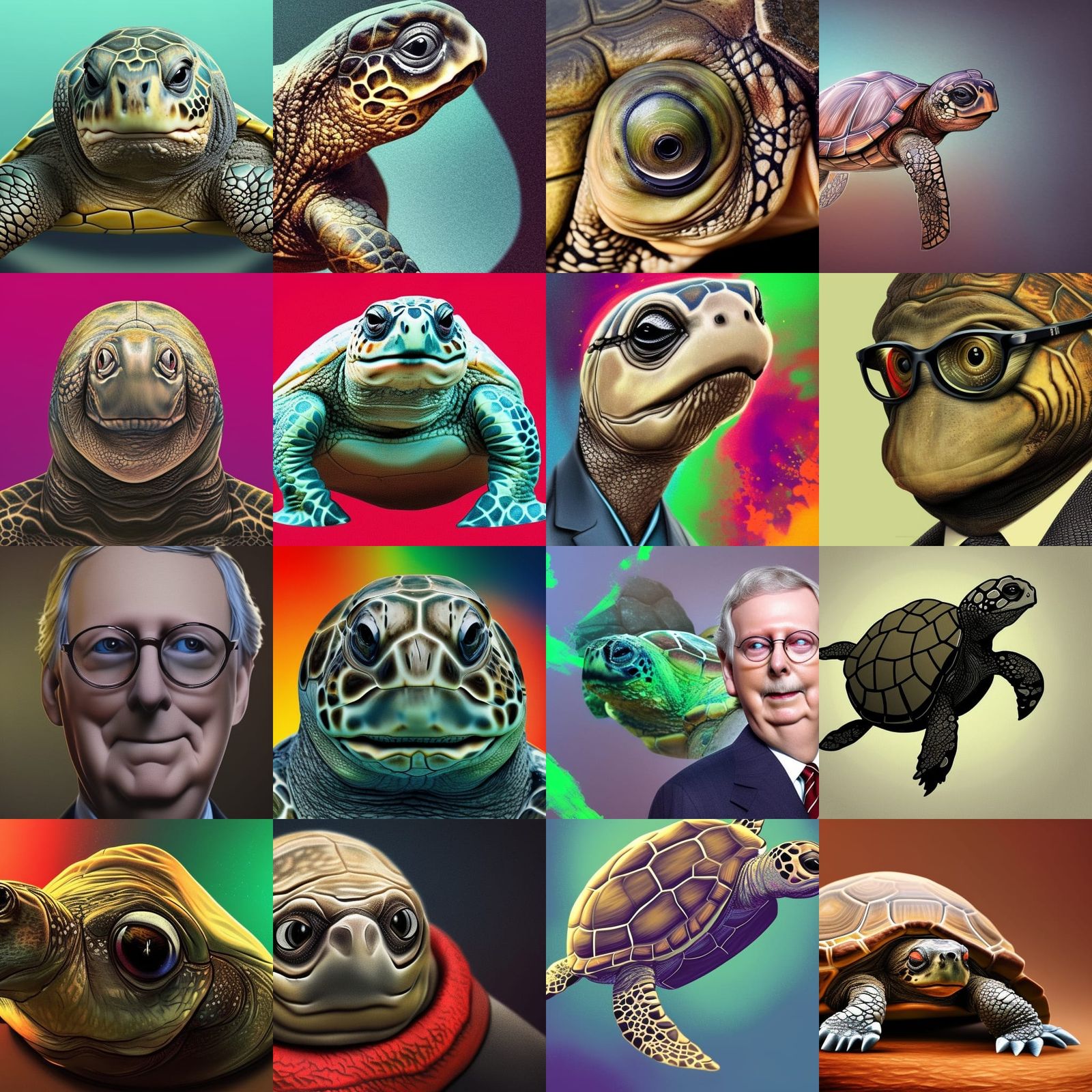 Hyperrealistic Turtle Resembling Mitch McConnell: Splash Art